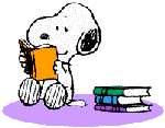 Snoopy reading a book.